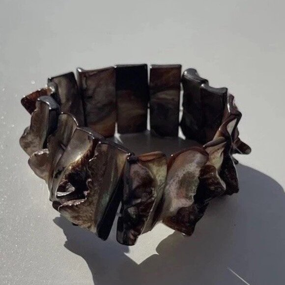 vintage Mother of pearl chunk Stretch Wire Bracelet Natural Boho Western Sz 7.5" - Picture 8 of 10